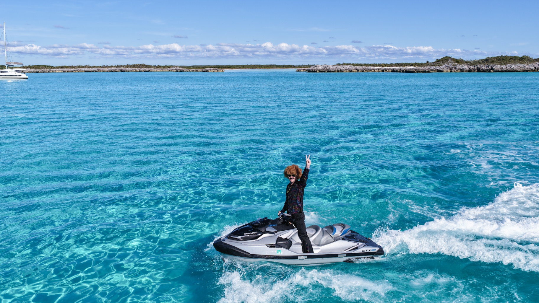 Guest cruising a Seadoo jet ski in the Exumas