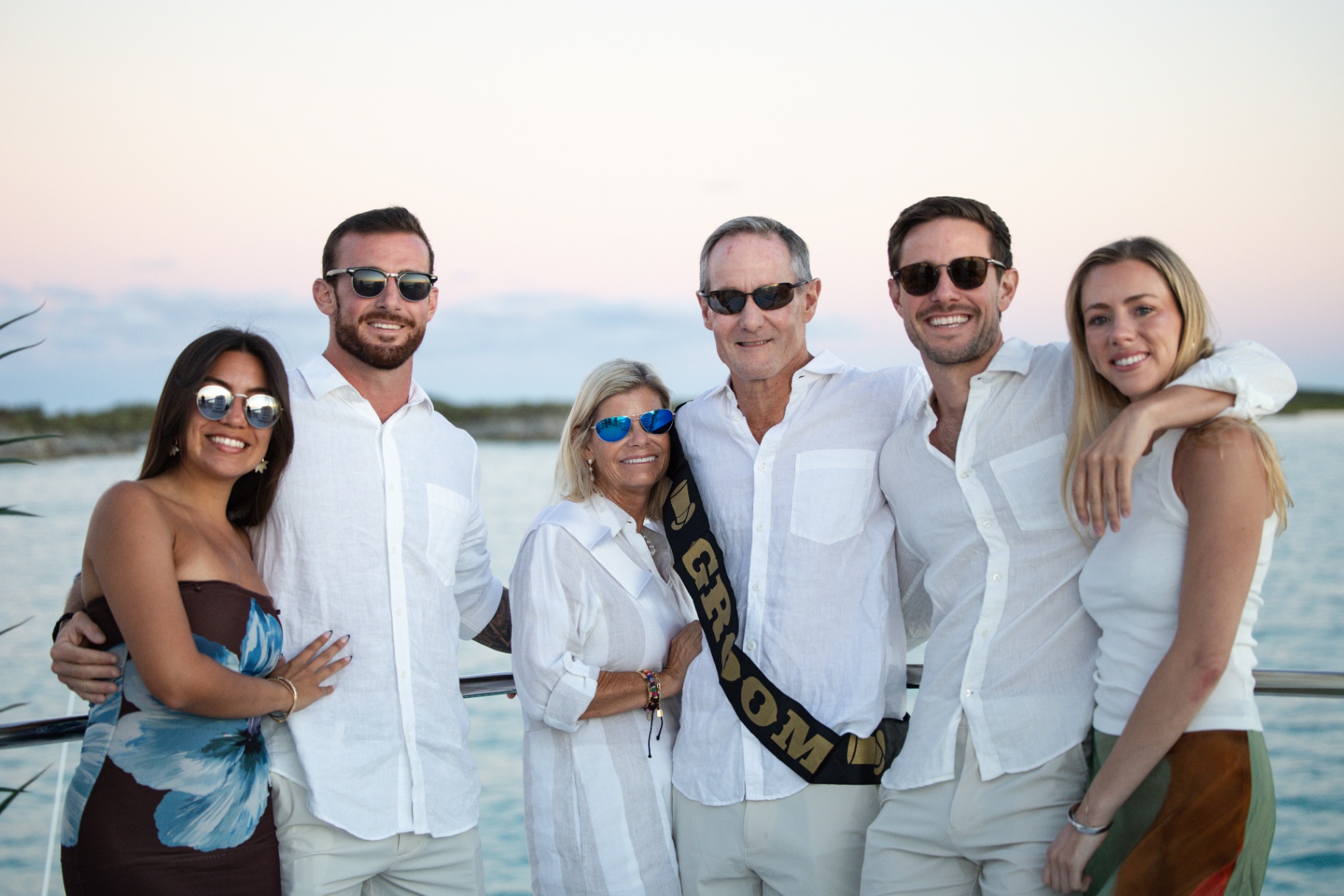 Family portrait at sunset on the Birdy sundeck