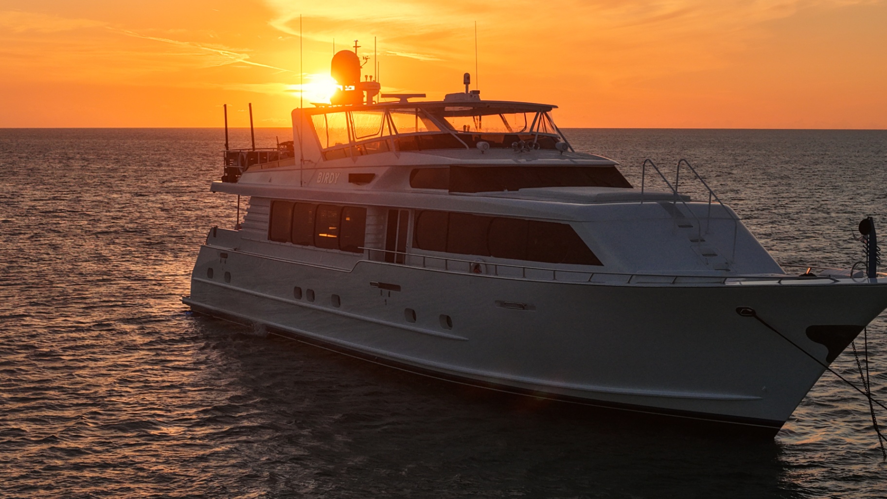M/Y Birdy at anchor at golden hour
